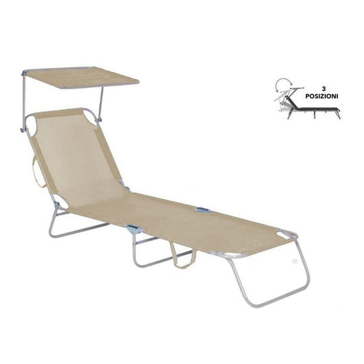 Trade Shop - Lettino Con Parasole In Textilene Tortora Mare Giardino Schienale Regolabile 281055 -