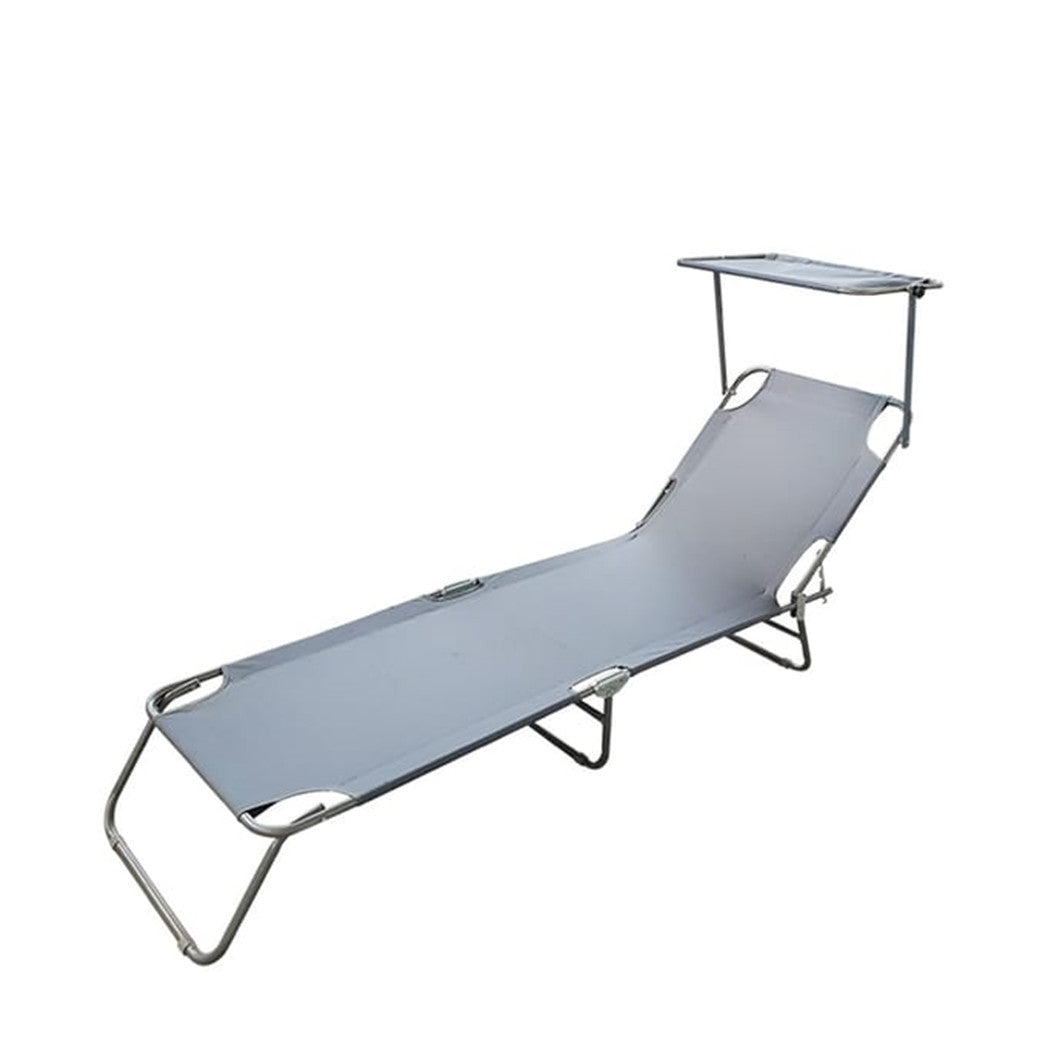 Trade Shop - Lettino Con Tettuccio Parasole Grigio Sdraio Prendisole 187x55x24 Cm Pieghevole 281019 -