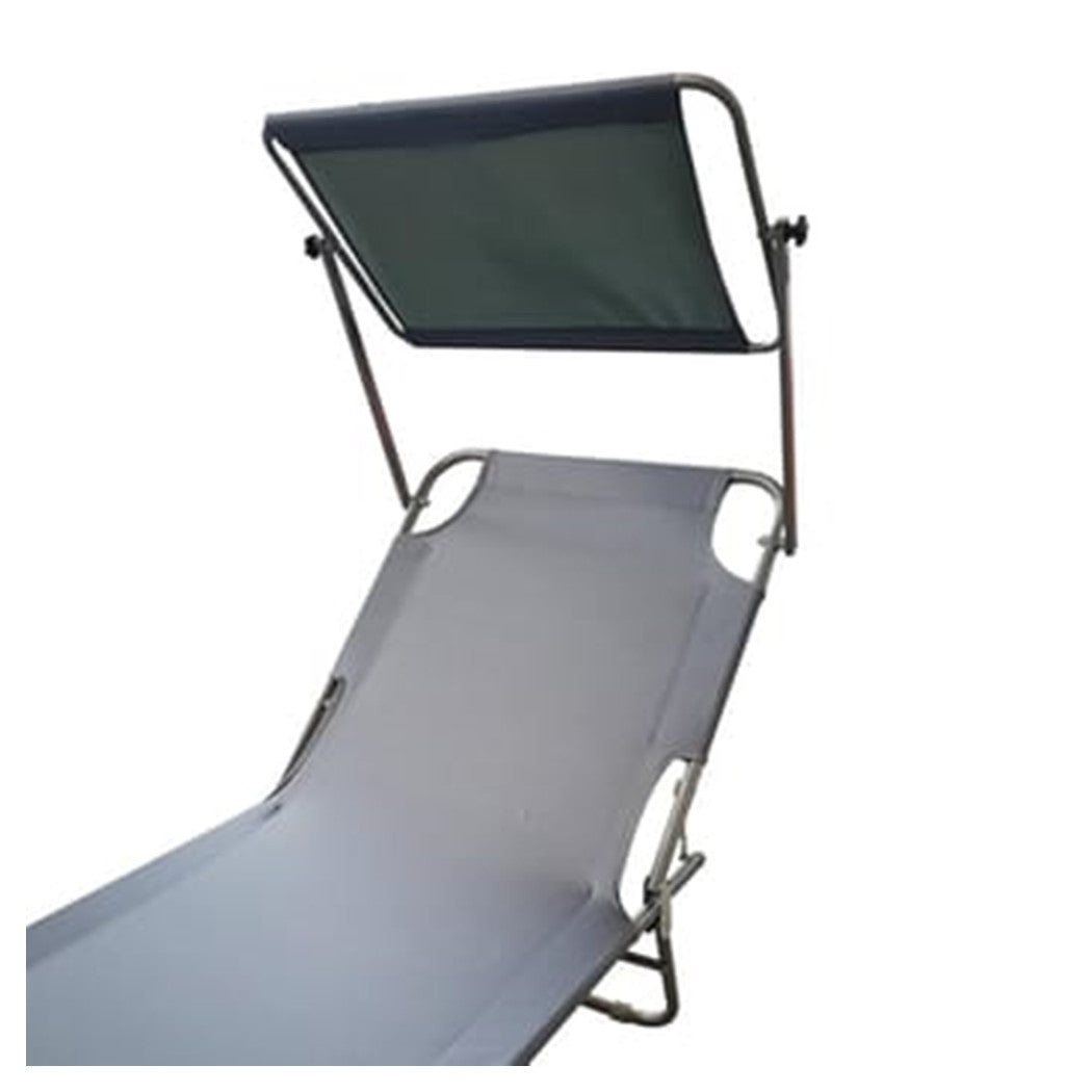 Trade Shop - Lettino Con Tettuccio Parasole Grigio Sdraio Prendisole 187x55x24 Cm Pieghevole 281019 -