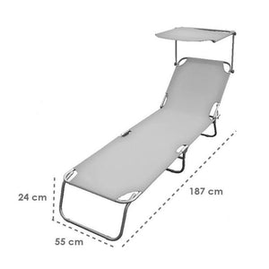 Trade Shop - Lettino Con Tettuccio Parasole Grigio Sdraio Prendisole 187x55x24 Cm Pieghevole 281019 -