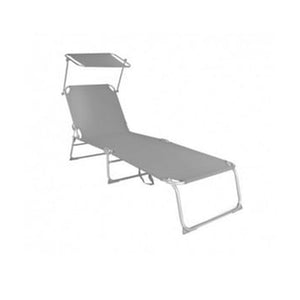 Trade Shop - Lettino Con Tettuccio Parasole Grigio Sdraio Prendisole 187x55x24 Cm Pieghevole 281019 -