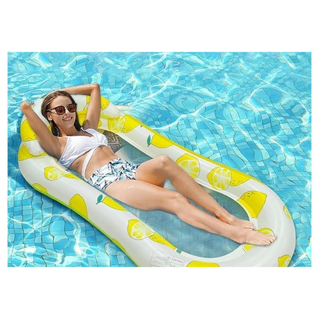 Trade Shop - Lettino In Rete Amaca Con Schienale Gonfiabile Piscina Motivo Limoni 178x80cm 628533 -