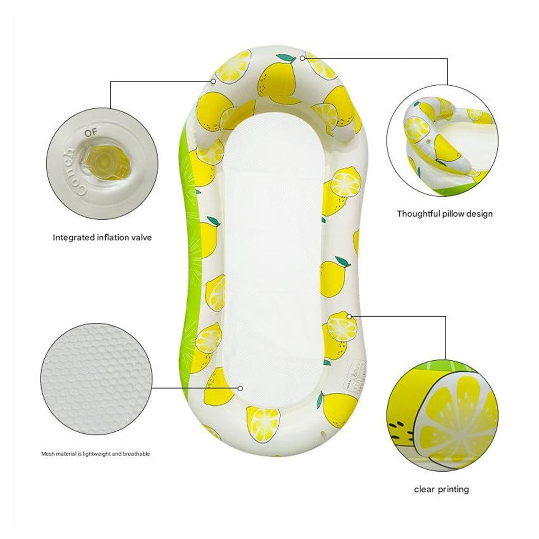 Trade Shop - Lettino In Rete Amaca Con Schienale Gonfiabile Piscina Motivo Limoni 178x80cm 628533 -