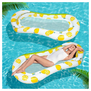 Trade Shop - Lettino In Rete Amaca Con Schienale Gonfiabile Piscina Motivo Limoni 178x80cm 628533 -