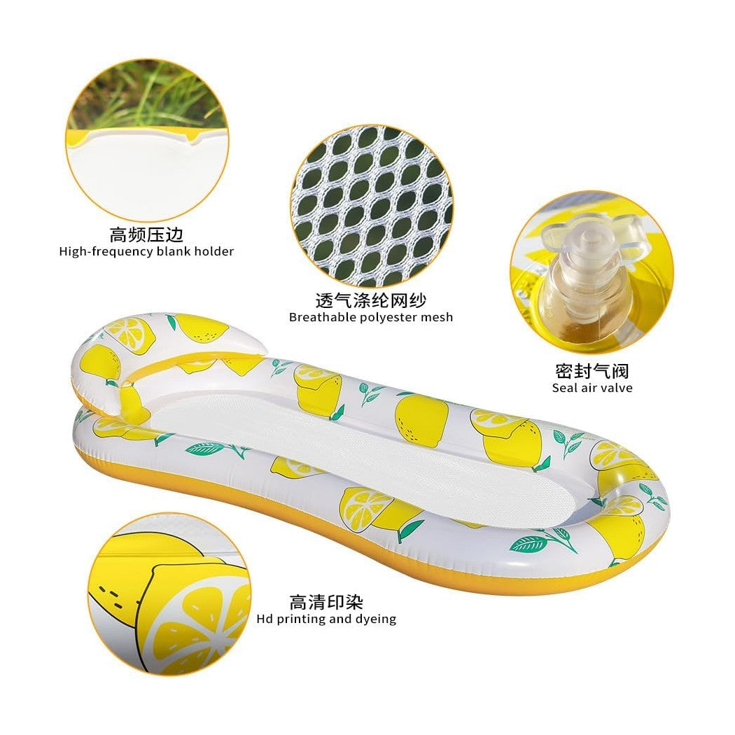 Trade Shop - Lettino In Rete Amaca Con Schienale Gonfiabile Piscina Motivo Limoni 178x80cm 628533 -
