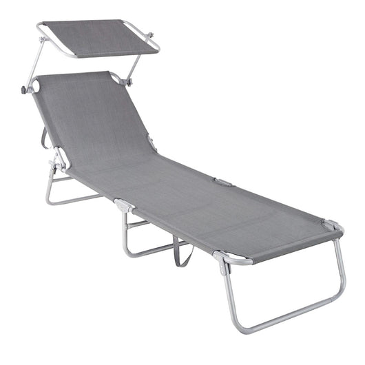 Trade Shop - Lettino In Textilene Con Parasole Grigio Mare Giardino Schienale Regolabile 281013 -