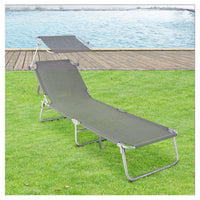 Trade Shop - Lettino In Textilene Con Parasole Grigio Mare Giardino Schienale Regolabile 281013 -