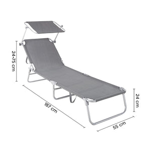 Trade Shop - Lettino In Textilene Con Parasole Grigio Mare Giardino Schienale Regolabile 281013 -