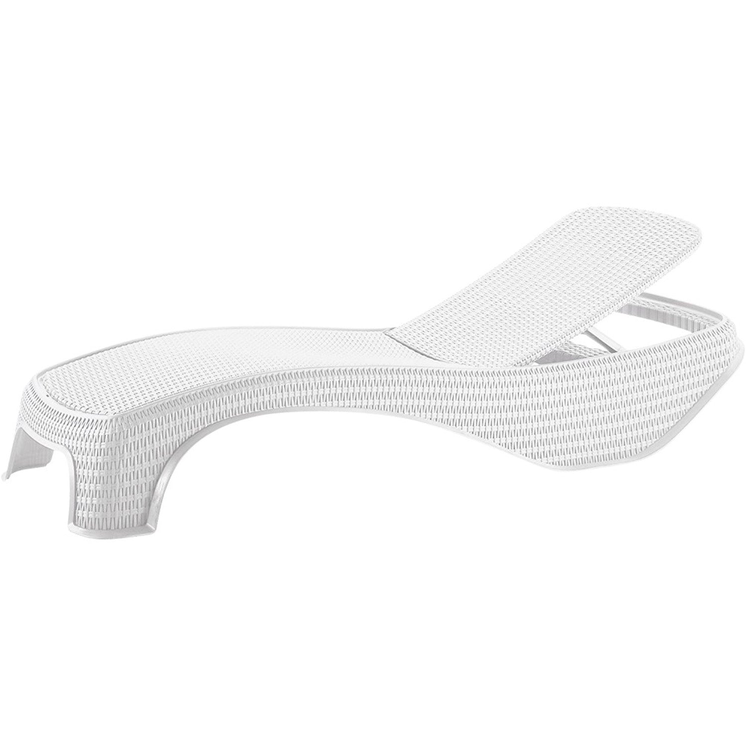 Lettino prendisole di design in polyrattan con schienale reclinabile. Lettino prendisole da giardino design ergonomico ed avvolgente. Bianco  197x74xH36 cm