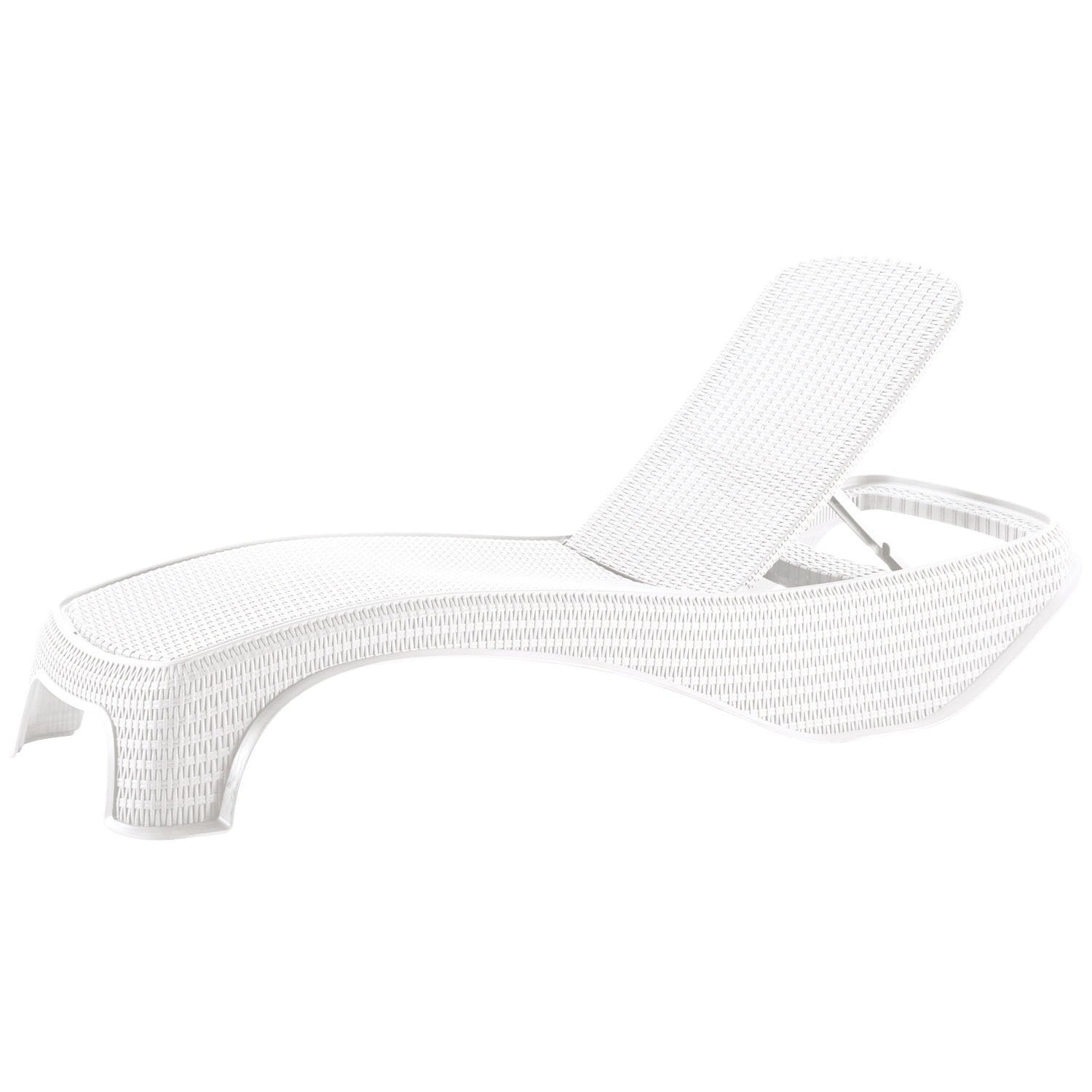 Lettino prendisole di design in polyrattan con schienale reclinabile. Lettino prendisole da giardino design ergonomico ed avvolgente. Bianco  197x74xH36 cm