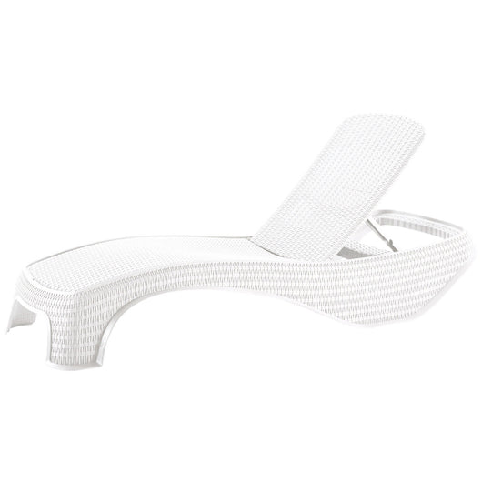 Lettino prendisole di design in polyrattan con schienale reclinabile. Lettino prendisole da giardino design ergonomico ed avvolgente. Bianco  197x74xH36 cm