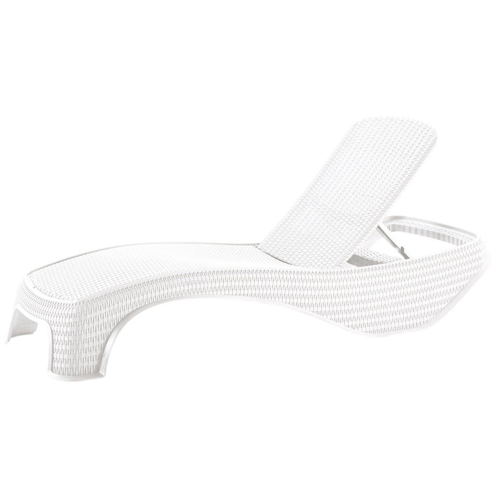Lettino prendisole di design in polyrattan con schienale reclinabile. Lettino prendisole da giardino design ergonomico ed avvolgente. Bianco  197x74xH36 cm