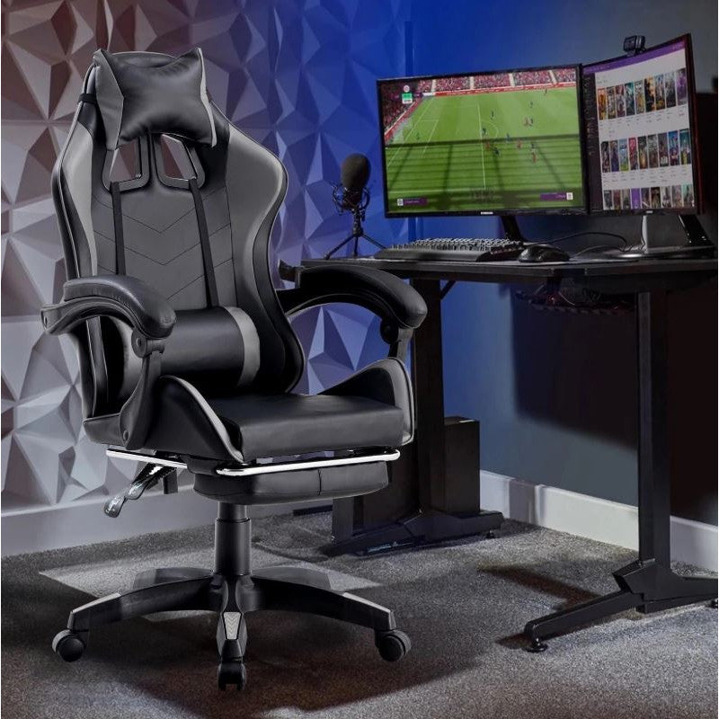 Sedia/Poltrona Gaming Ergonomica Massaggiante Reclinabile con Poggiapiedi Poggiatesta e Supporto Lombare Braccioli X Gamer con Ruote Girevoli Nero/Grigio HLD-920 (Nero/grigio)