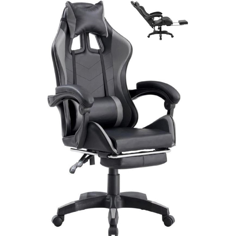 Sedia/Poltrona Gaming Ergonomica Massaggiante Reclinabile con Poggiapiedi Poggiatesta e Supporto Lombare Braccioli X Gamer con Ruote Girevoli Nero/Grigio HLD-920 (Nero/grigio)