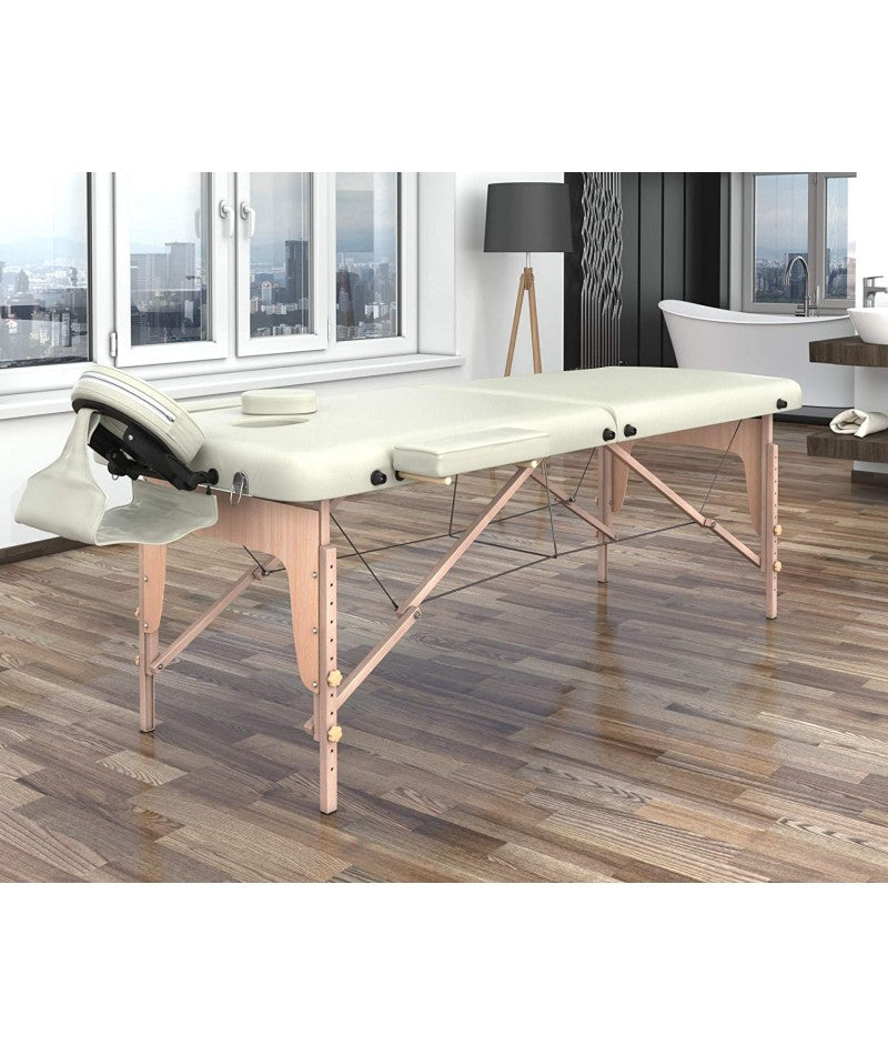Lettino Massaggio Professionale 2 Zone In Legno, Pieghevole E Portatile X Estetiste, Massaggiatori Tattoo cod-01 - Colore Panna