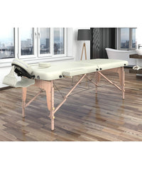 Lettino Massaggio Professionale 2 Zone In Legno, Pieghevole E Portatile X Estetiste, Massaggiatori Tattoo cod-01 - Colore Panna