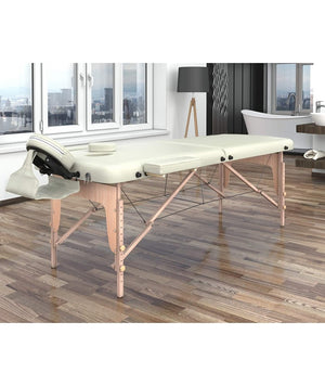 Lettino Massaggio Professionale 2 Zone In Legno, Pieghevole E Portatile X Estetiste, Massaggiatori Tattoo cod-01 - Colore Panna
