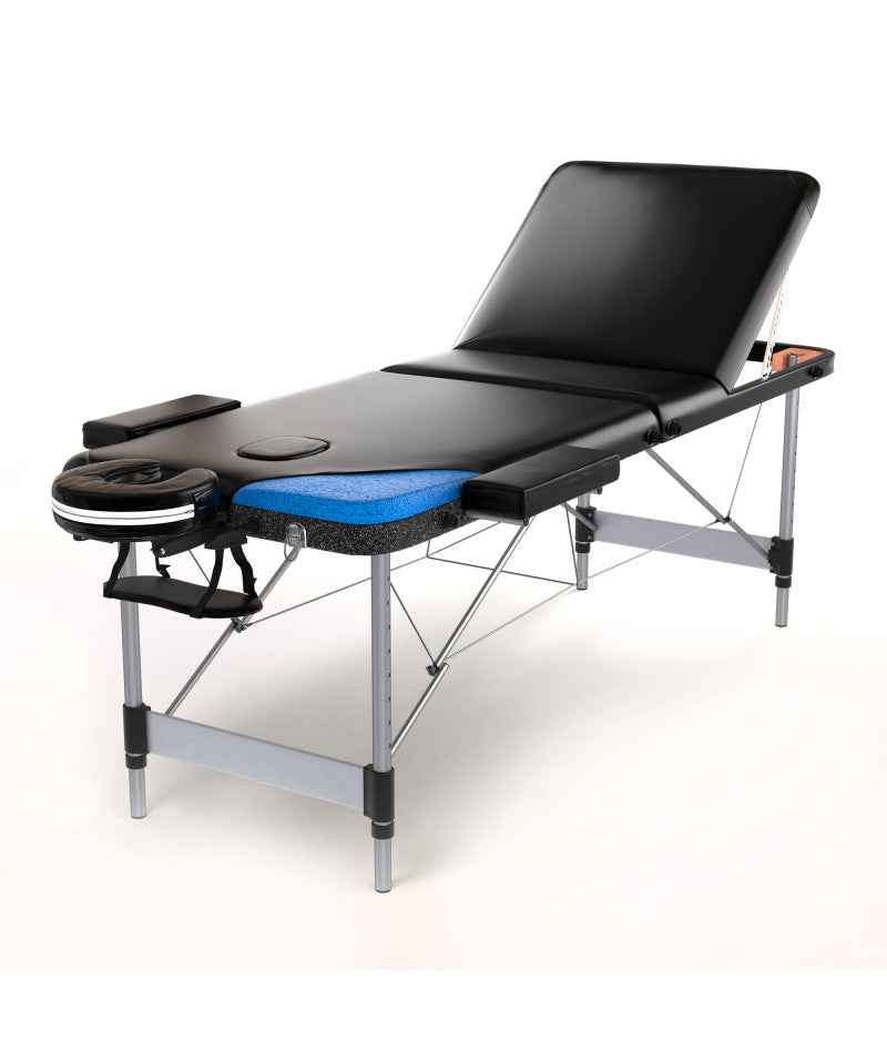 Lettino massaggio professionale 3 zone in alluminio  pieghevole e portatile x estetiste, massaggiatori Tattoo  cod-03 - Colore Nero