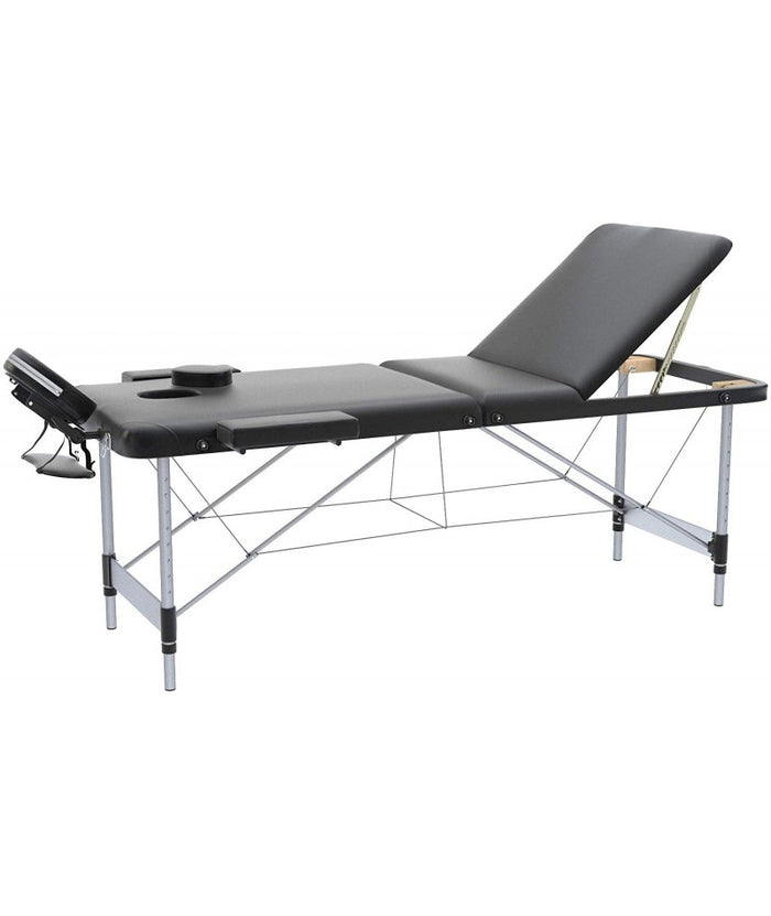 Lettino massaggio professionale 3 zone in alluminio  pieghevole e portatile x estetiste, massaggiatori Tattoo  cod-03 - Colore Nero