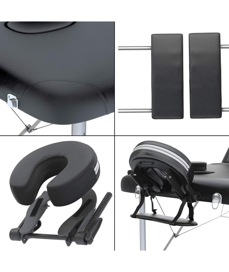 Lettino massaggio professionale 3 zone in alluminio  pieghevole e portatile x estetiste, massaggiatori Tattoo  cod-03 - Colore Nero