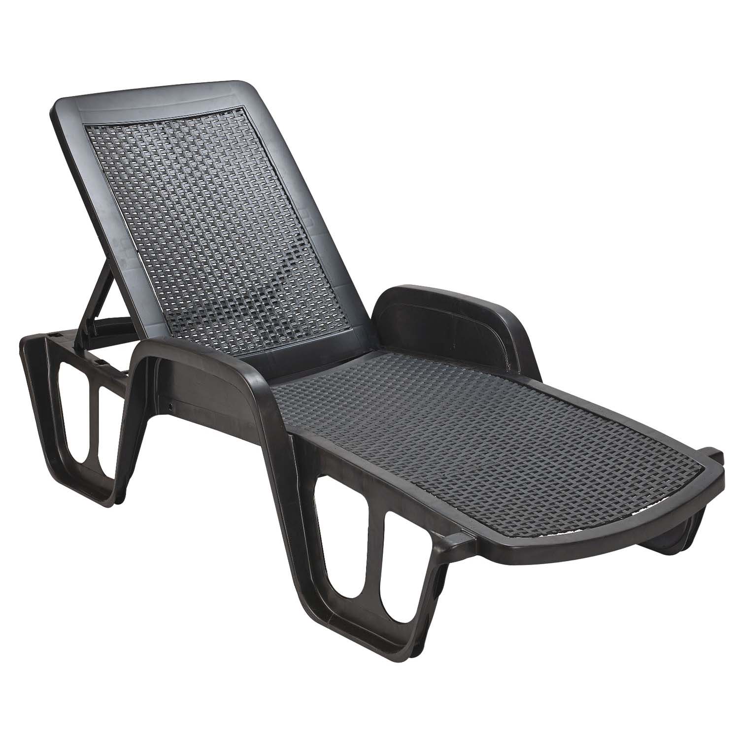 Lettino prendisole in polyrattan con schienale reclinabile. Lettino da giardino bordo piscina o spiaggia impilabile colore grigio antracite