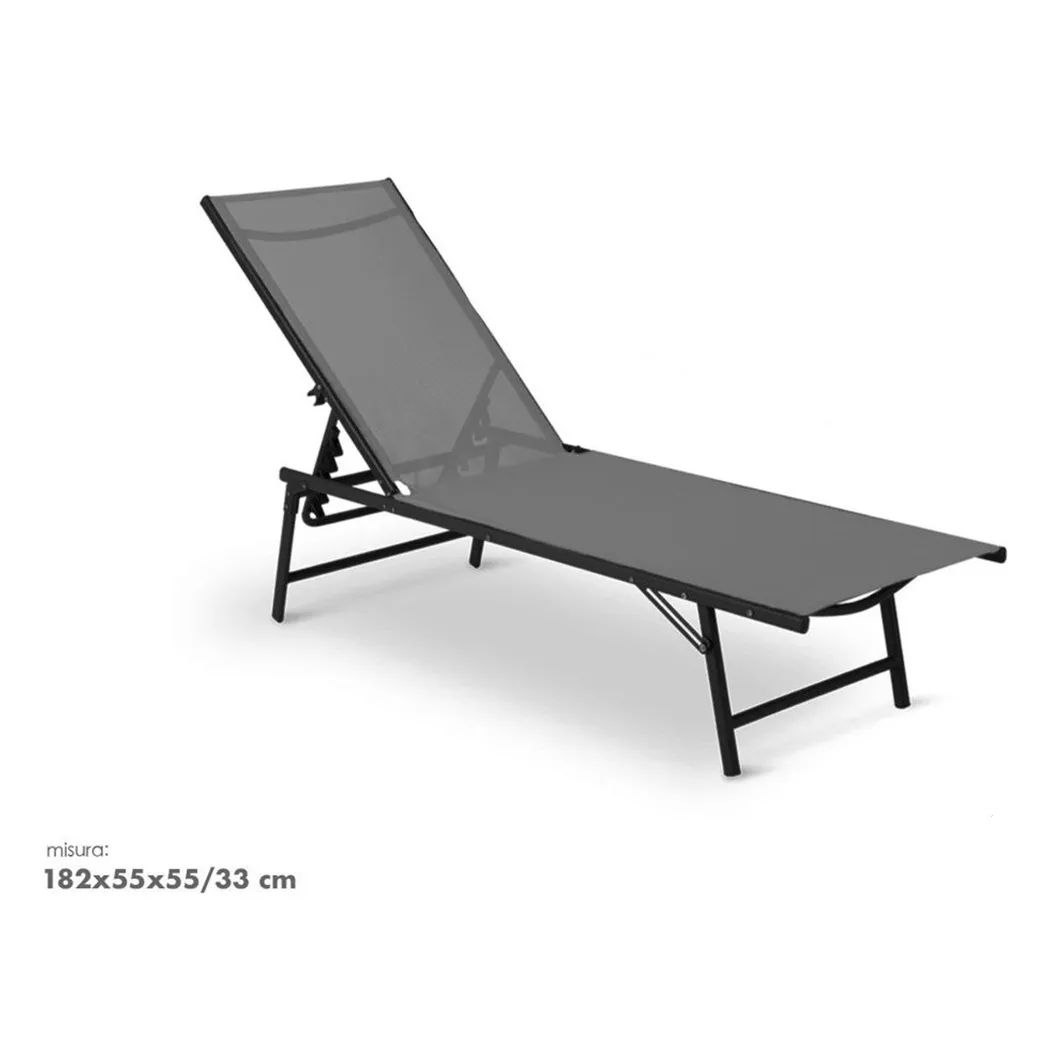 Trade Shop - Lettino Sdraio Mare Prendisole Reclinabile Pieghevole Praiano Piscina Sedia In Textilene - Grigio