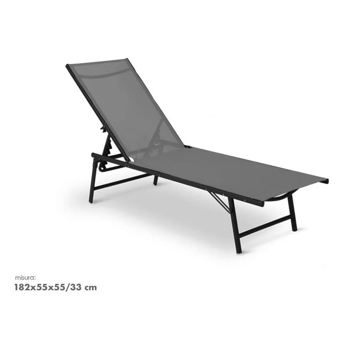 Trade Shop - Lettino Sdraio Mare Prendisole Reclinabile Pieghevole Praiano Piscina Sedia In Textilene - Grigio