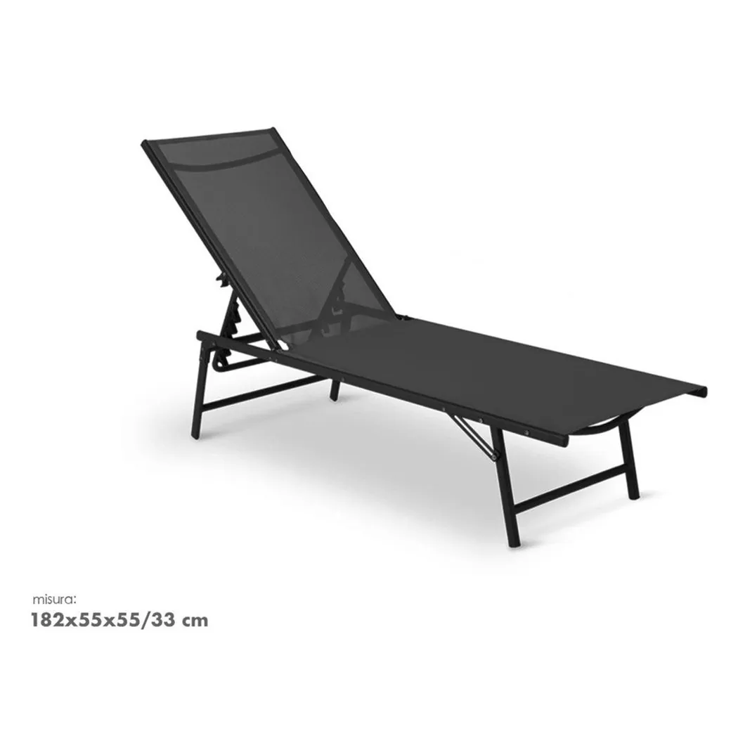 Trade Shop - Lettino Sdraio Mare Prendisole Reclinabile Pieghevole Praiano Piscina Sedia In Textilene - Nero