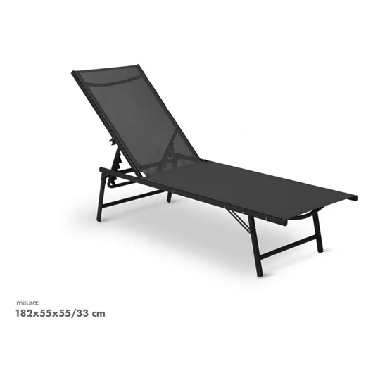 Trade Shop - Lettino Sdraio Mare Prendisole Reclinabile Pieghevole Praiano Piscina Sedia In Textilene - Nero