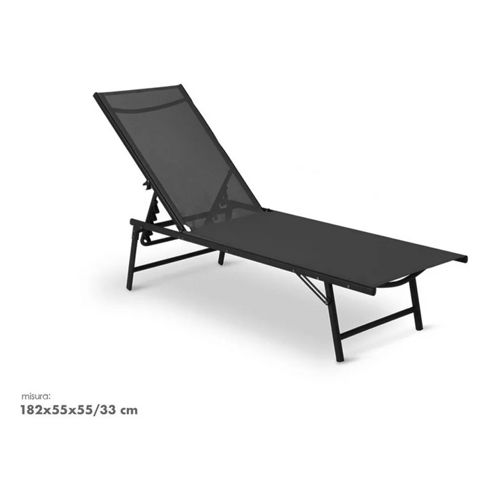 Trade Shop - Lettino Sdraio Mare Prendisole Reclinabile Pieghevole Praiano Piscina Sedia In Textilene - Nero