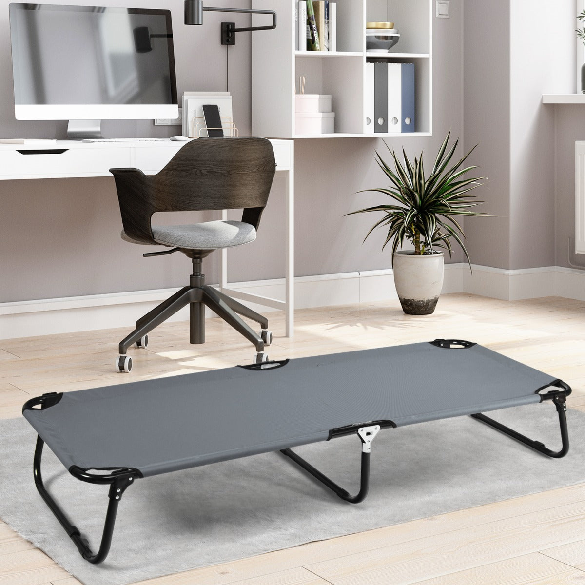 Lettino da campeggio pieghevole con telaio in metallo piedini antiscivolo, Lettino 191cm leggero Grigio-Letti e sacchi a pelo