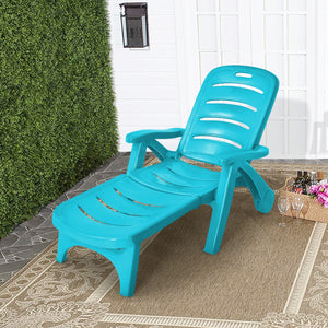 Lettino prendisole reclinabile in 5 posizioni con ruote, Sedia a sdraio pieghevole regolabile da giardino Azzurro-Poltrone e sdraio