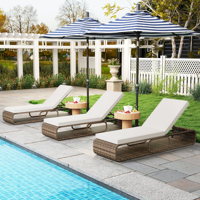 Lettino prendisole in rattan per giardino con cuscino e schienale regolabile, Cuscino e spazio di archiviazione-Poltrone e sdraio