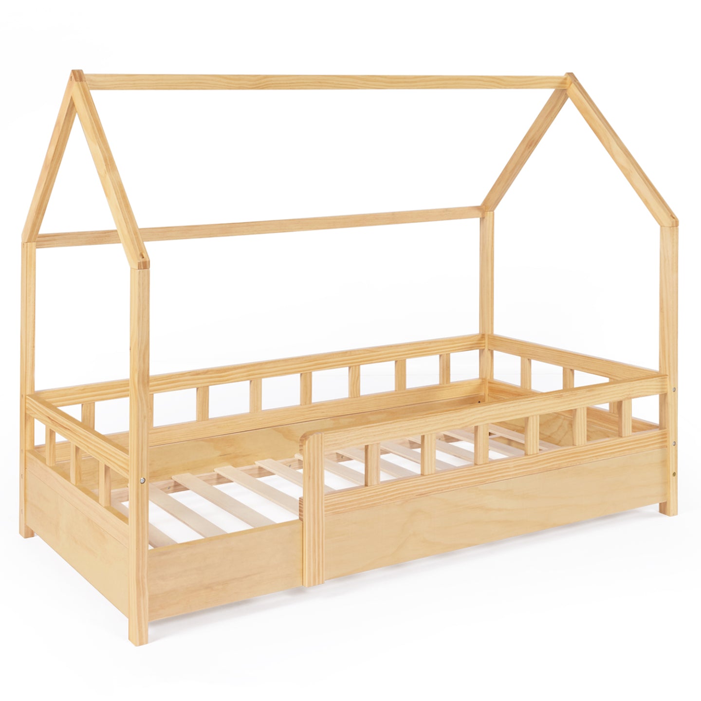 IDMarket - Letto a capanna per bambini 80 x 160 CM in legno con base e sponde NEREE