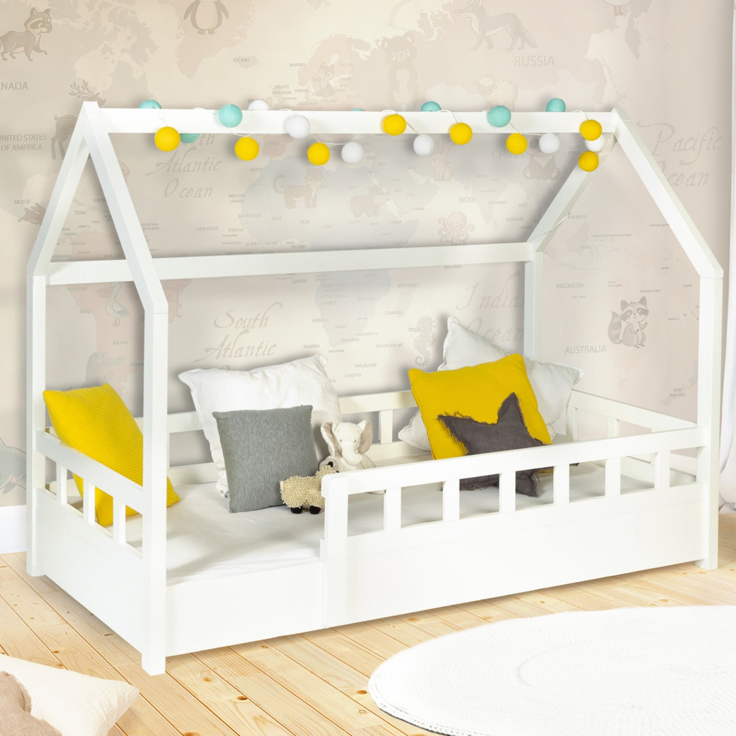 IDMarket - Letto a capanna per bambini 80 x 160 CM NEREE bianco con struttura letta e sponde