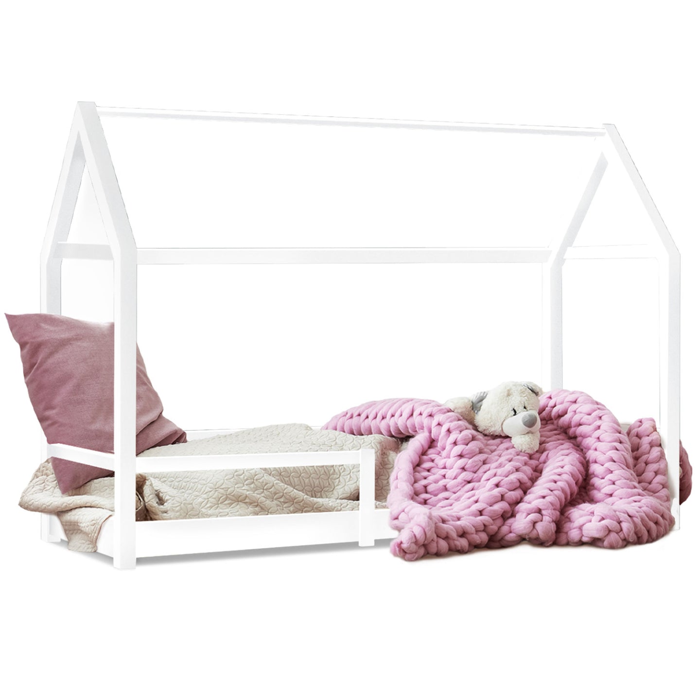 IDMarket - Letto a capanna per bambini NESSI 90 x 190 cm, bianco, con rete a doghe e sponde