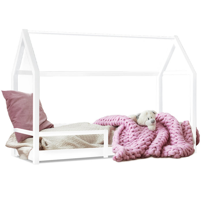 IDMarket - Letto a capanna per bambini NESSI 90 x 190 cm, bianco, con rete a doghe e sponde