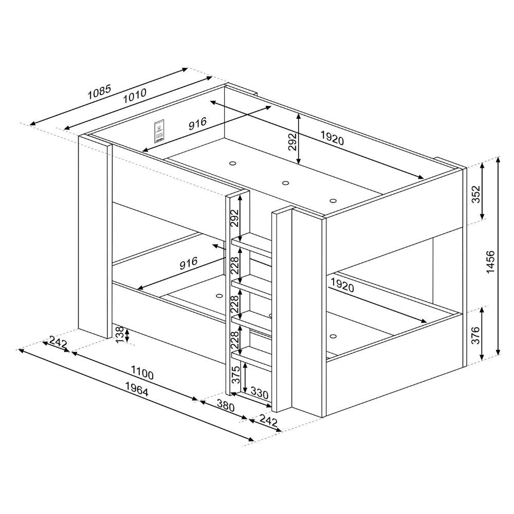 Letto a castello 2087 rovere grigio e lime 196.5x108x5x145.6H