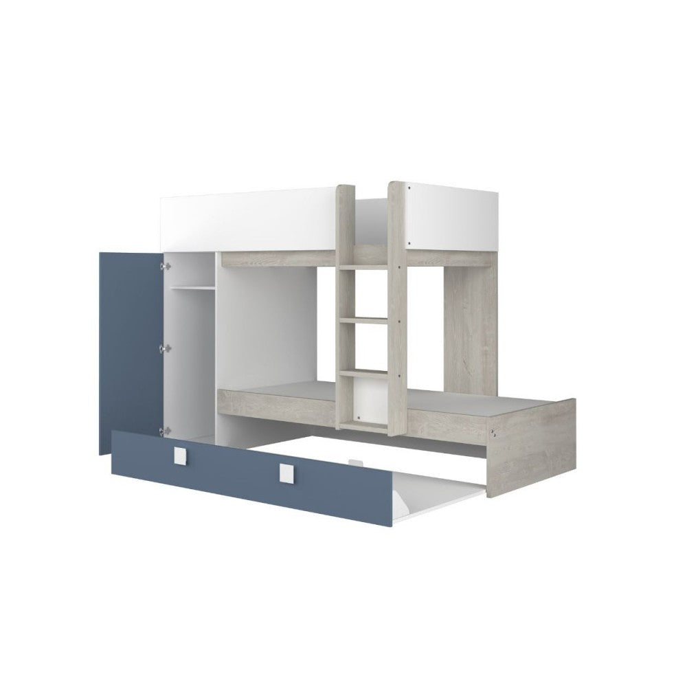 Letto a castello bianco consumato e azzurro con letto estraibile