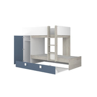 Letto a castello bianco consumato e azzurro con letto estraibile