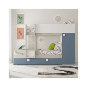 Letto a castello bianco consumato e azzurro con letto estraibile