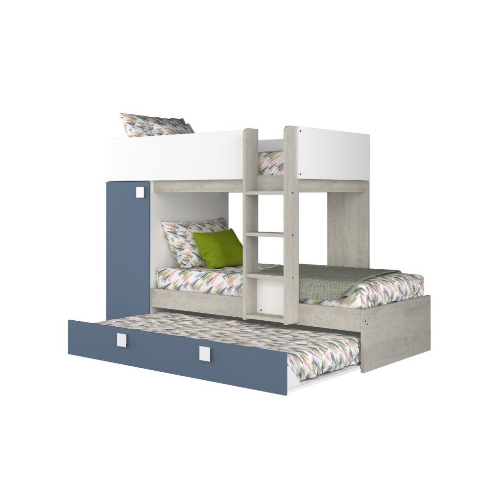 Letto a castello bianco consumato e azzurro con letto estraibile