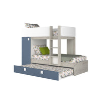 Letto a castello bianco consumato e azzurro con letto estraibile