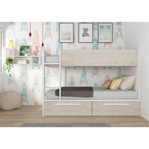 Letto a castello bianco consumato e bianco con cassettoni estraibili