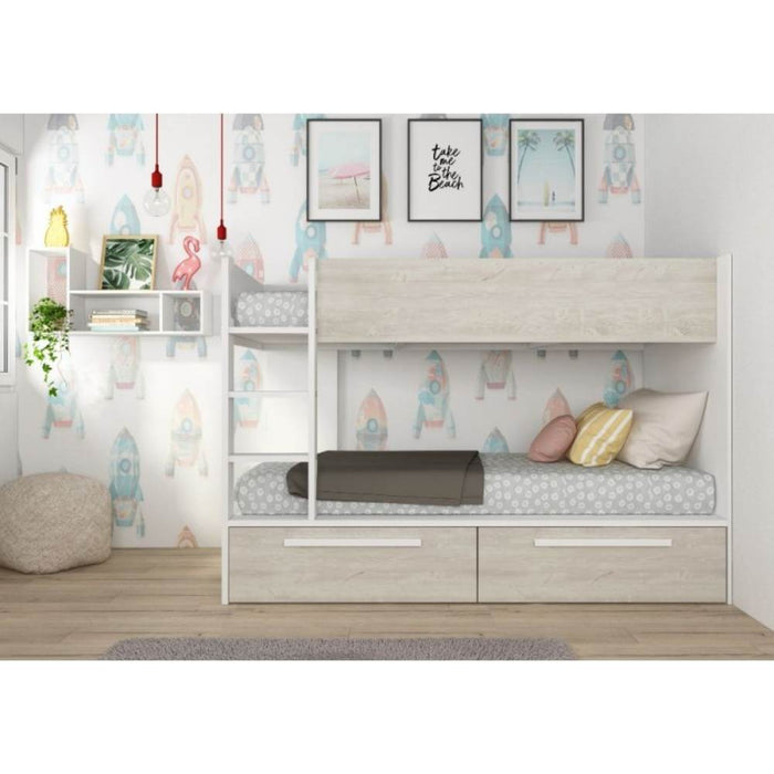 Letto a castello bianco consumato e bianco con cassettoni estraibili