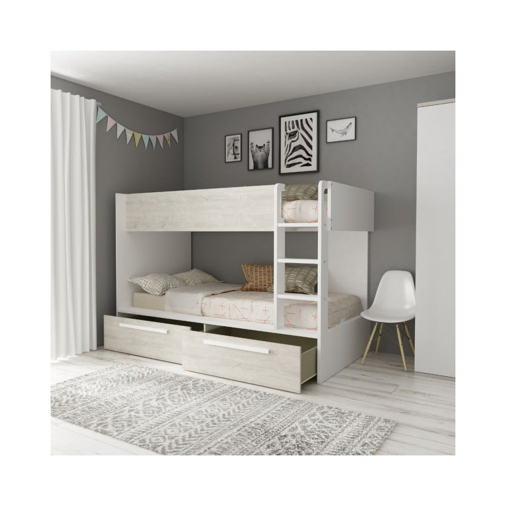 Letto a castello bianco consumato e bianco con cassettoni estraibili