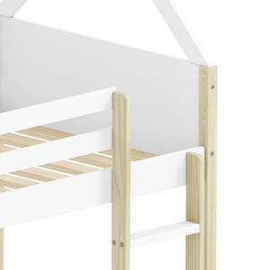Letto a castello Montessori a forma di casetta in legno bianco – Due sogni sotto un unico tetto, con stile e funzionalità