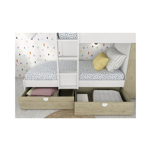 Letto a castello rovere e bianco con armadio 2 ante e cassetti