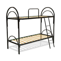 Struttura letto a castello nero per materassi singoli, telaio, sponda e scaletta in metallo - Comprarredo