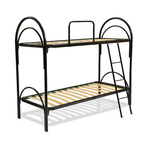 Struttura letto a castello nero per materassi singoli, telaio, sponda e scaletta in metallo - Comprarredo